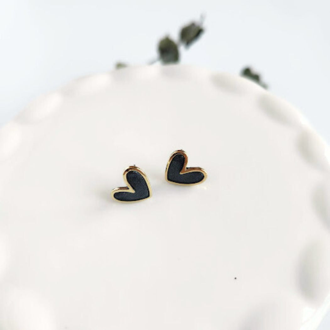 Slate Grey Polymer Clay and Brass Stud Earrings