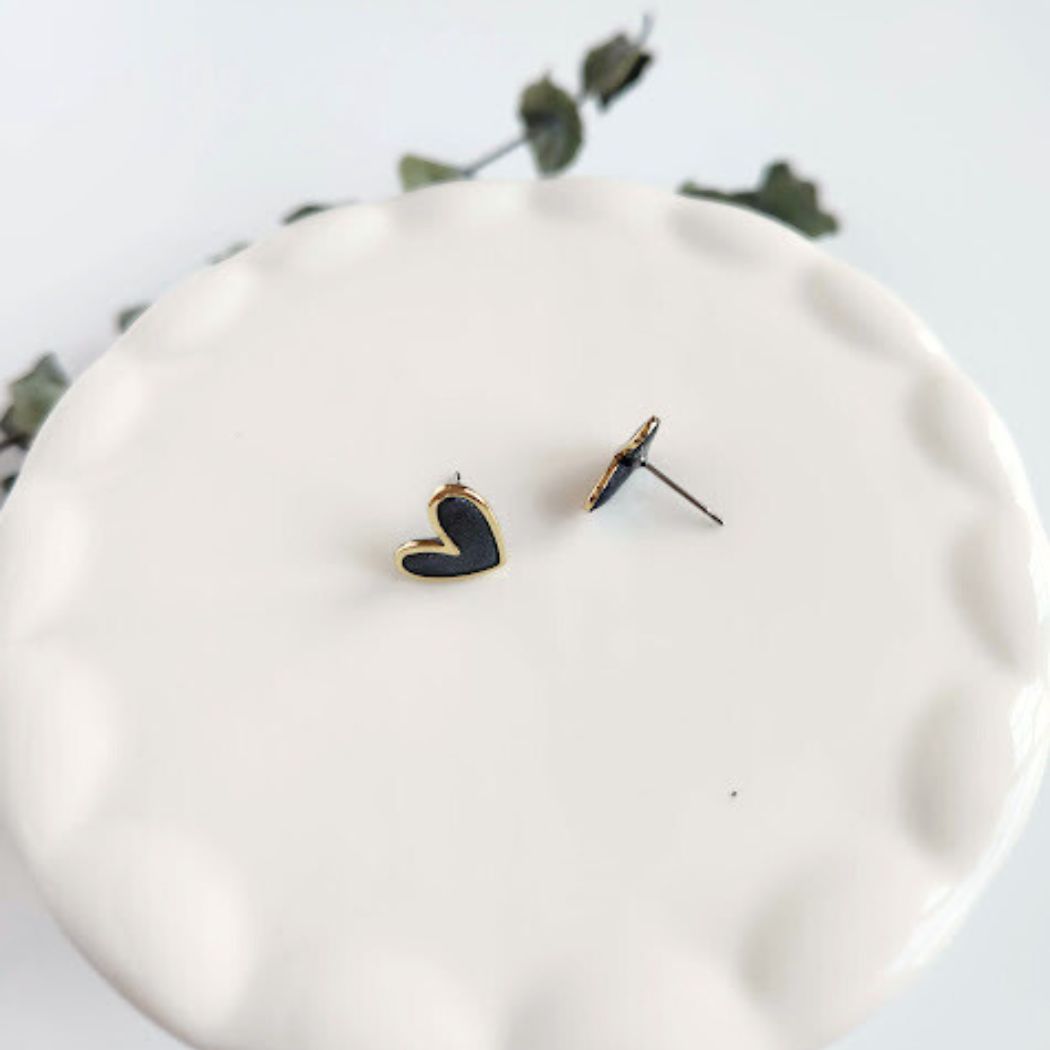 Slate Grey Polymer Clay and Brass Stud Earrings
