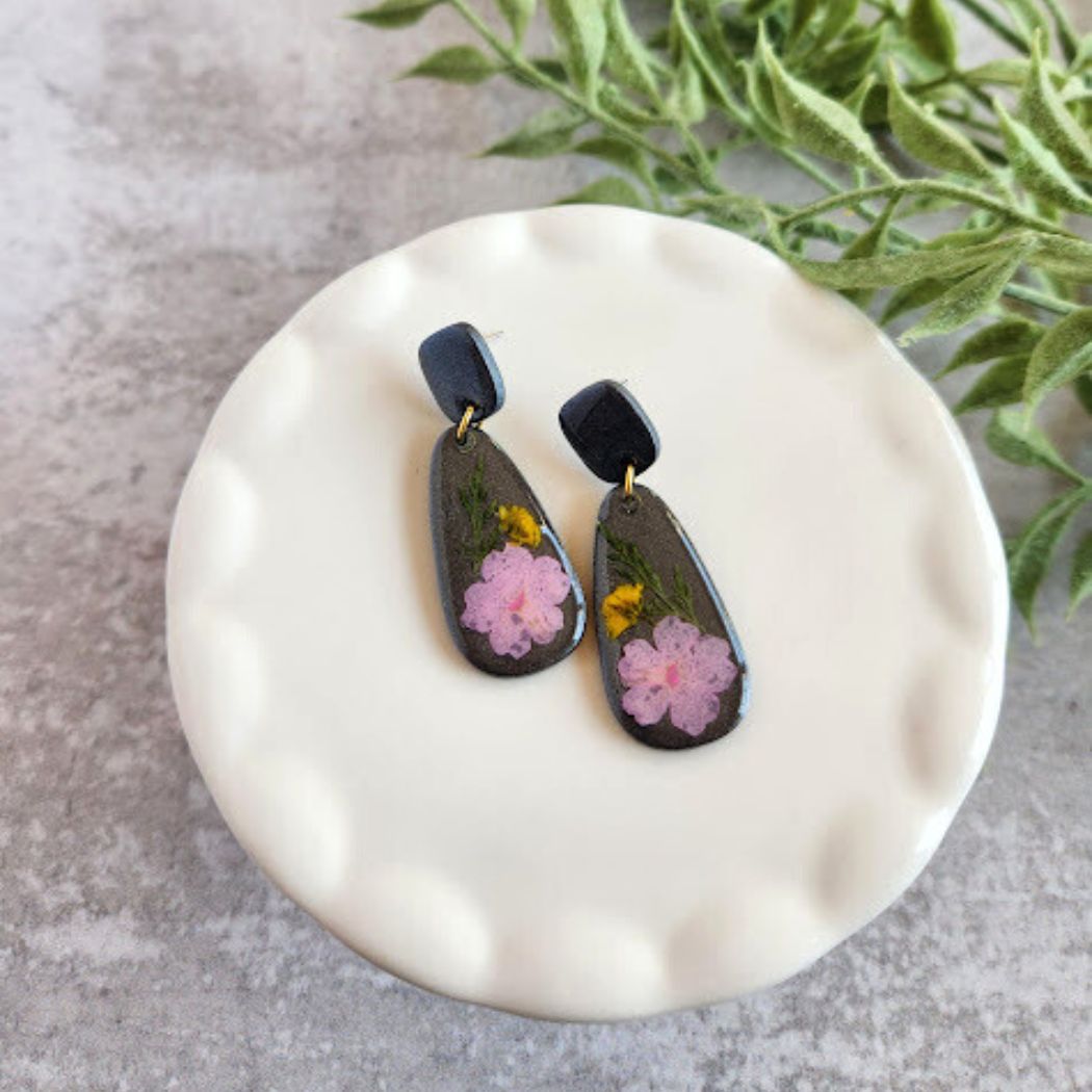 Teardrop Floral Polymer Clay Earrings
