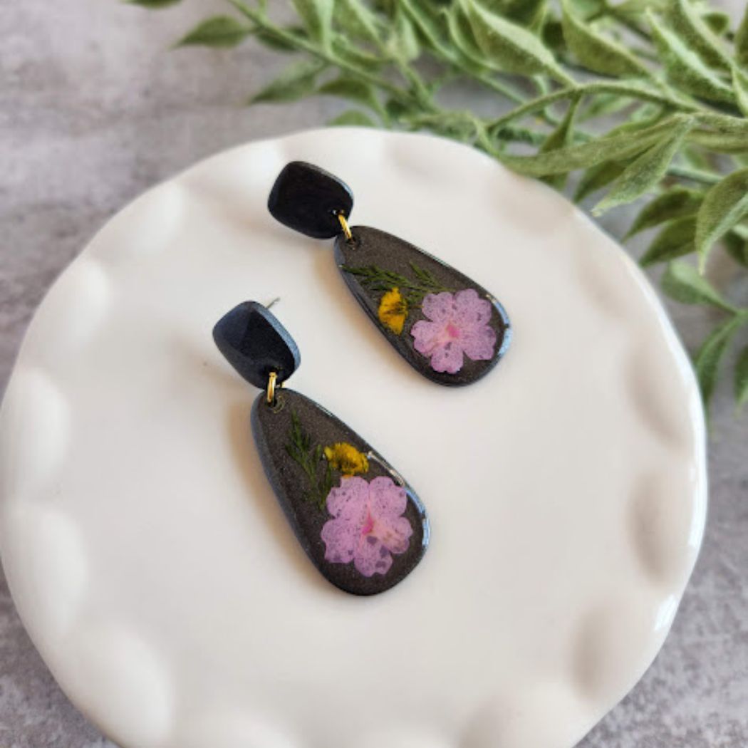 Teardrop Floral Polymer Clay Earrings