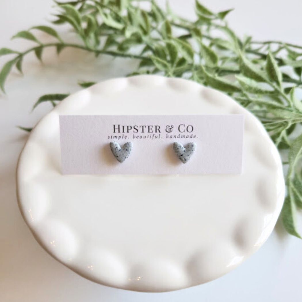 Grey Graphite Heart Stud Earrings