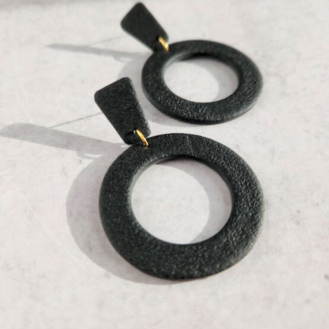 Black Geometric Polymer Clay Dangle Earrings