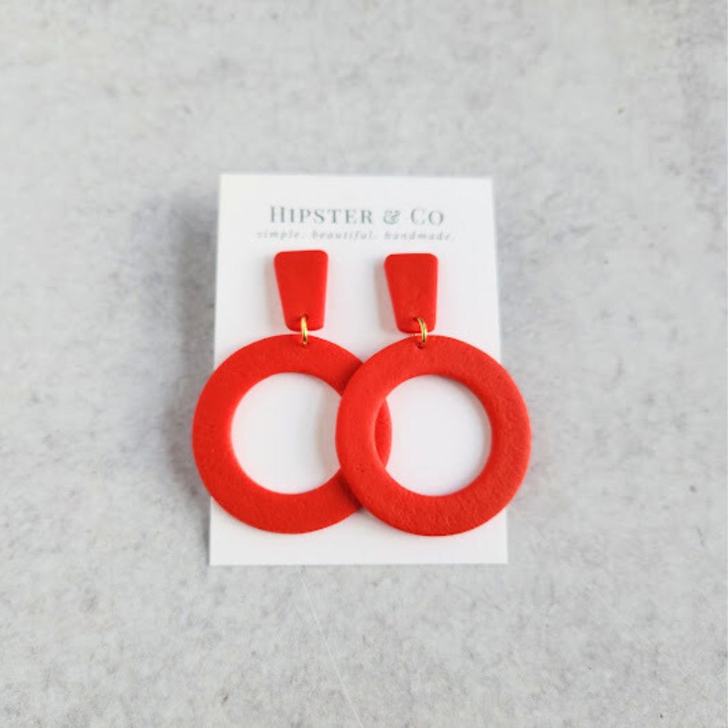 Red Geometric Polymer Clay Dangle Earrings