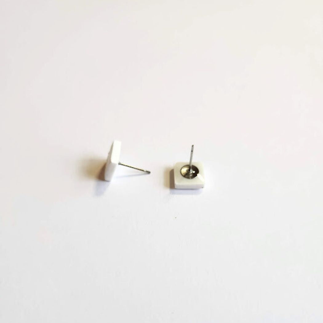 White and Gold Square Stud Earrings