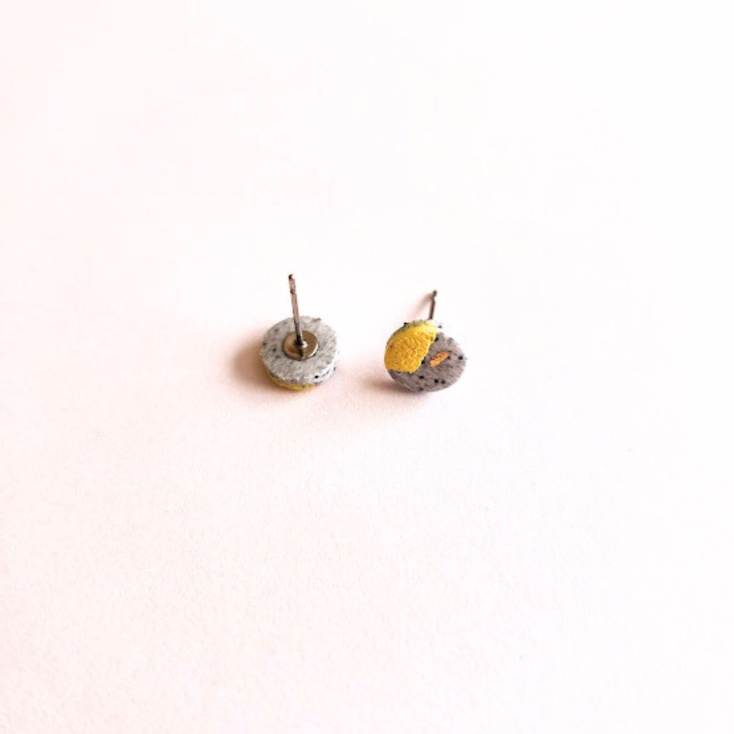 Grey, Yellow, and Gold Round Stud Polymer Clay Earrings