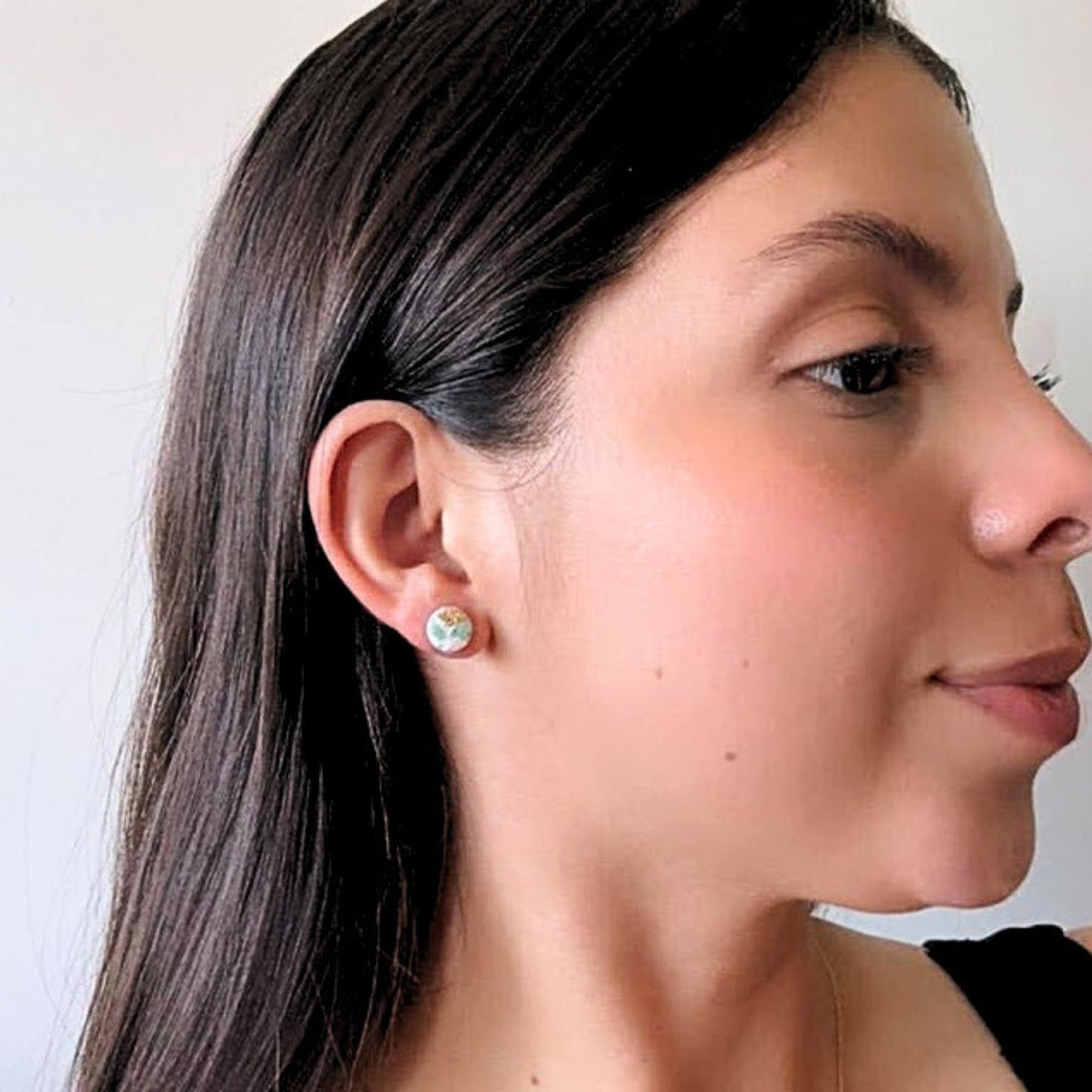 Black and Gold Mini Round Stud Earrings