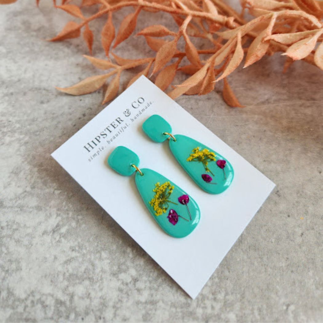 Teardrop Floral Polymer Clay Earrings