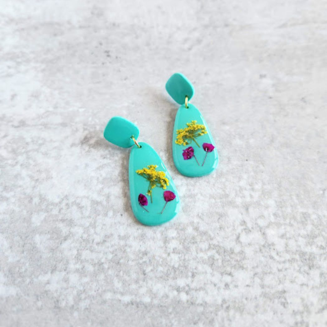 Teardrop Floral Polymer Clay Earrings