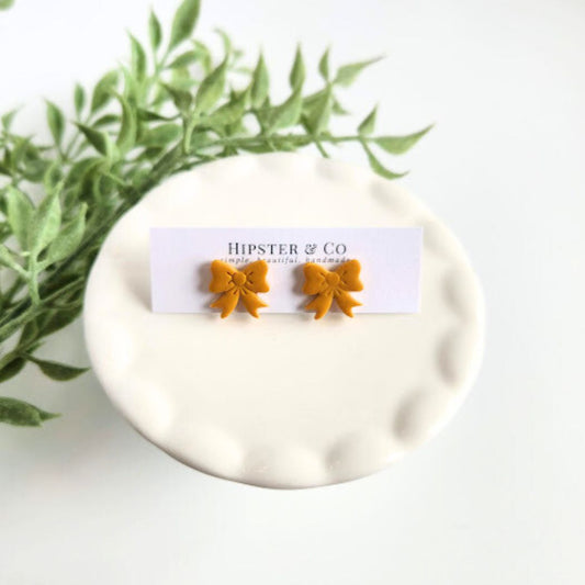 Mustard Yellow Bow Polymer Clay Stud Earrings