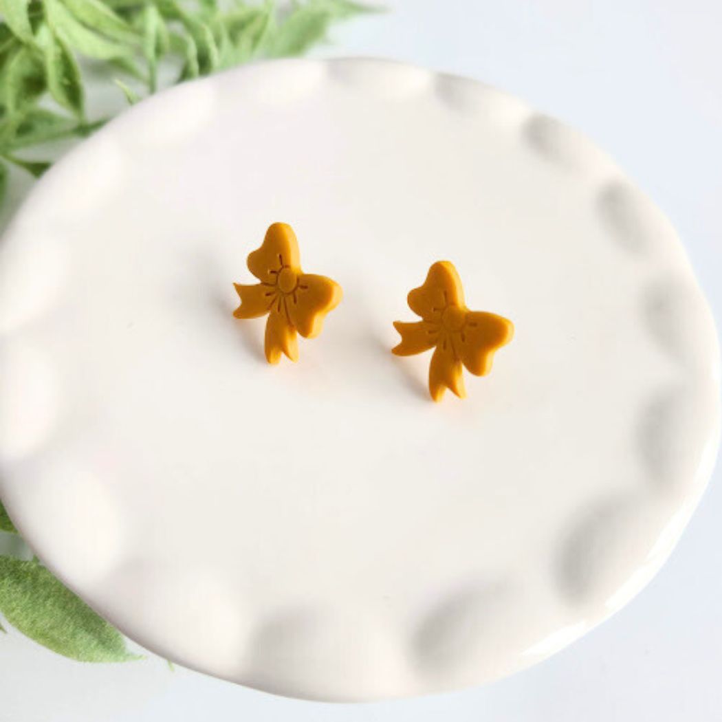 Mustard Yellow Bow Polymer Clay Stud Earrings