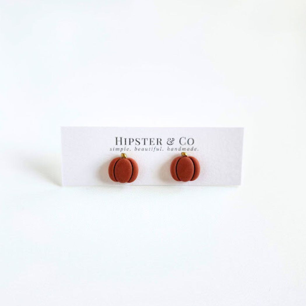 Orange Pumpkin Polymer Clay Stud Earrings