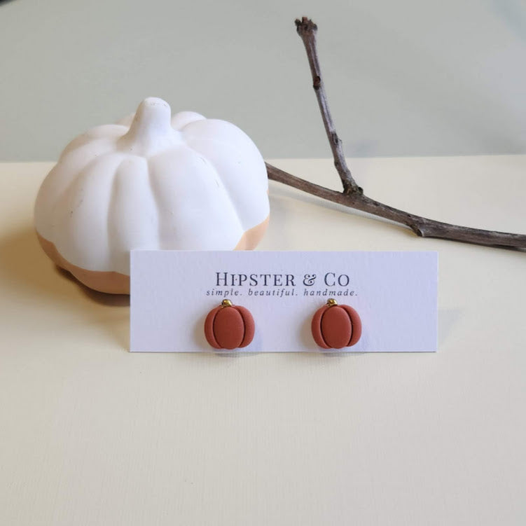 Orange Pumpkin Polymer Clay Stud Earrings