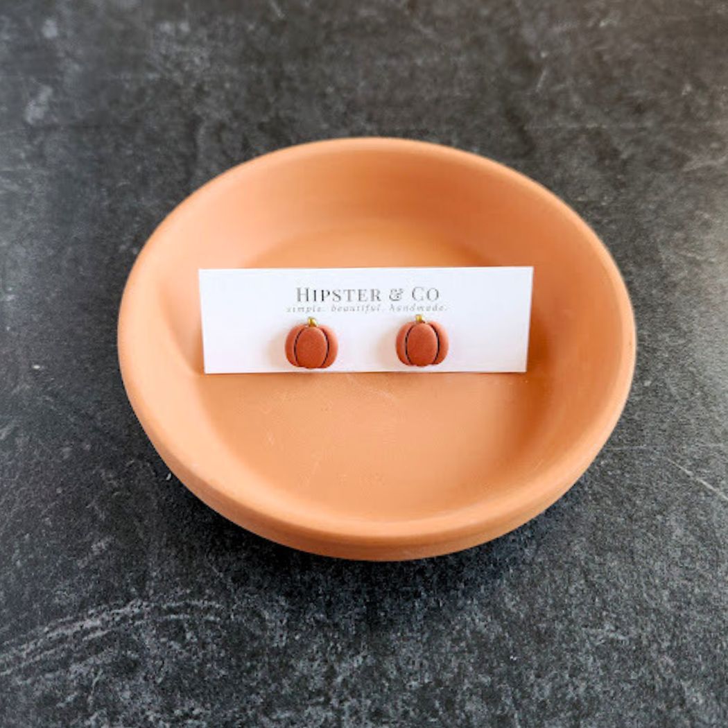 Orange Pumpkin Polymer Clay Stud Earrings