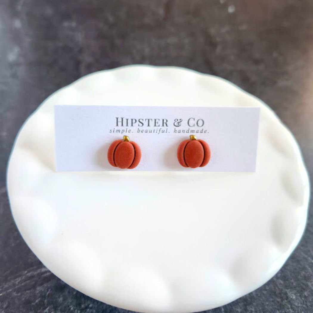 Orange Pumpkin Polymer Clay Stud Earrings