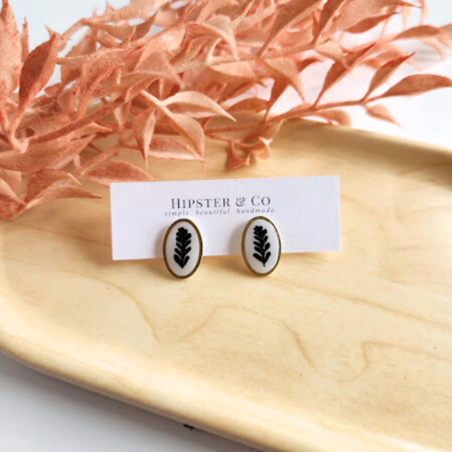 Oval Floral Polymer Clay Stud Earrings
