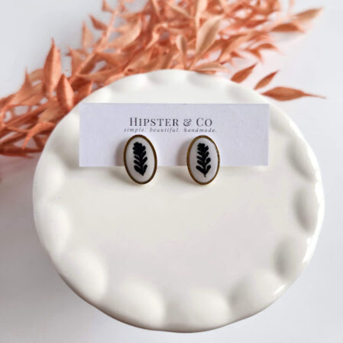 Oval Floral Polymer Clay Stud Earrings
