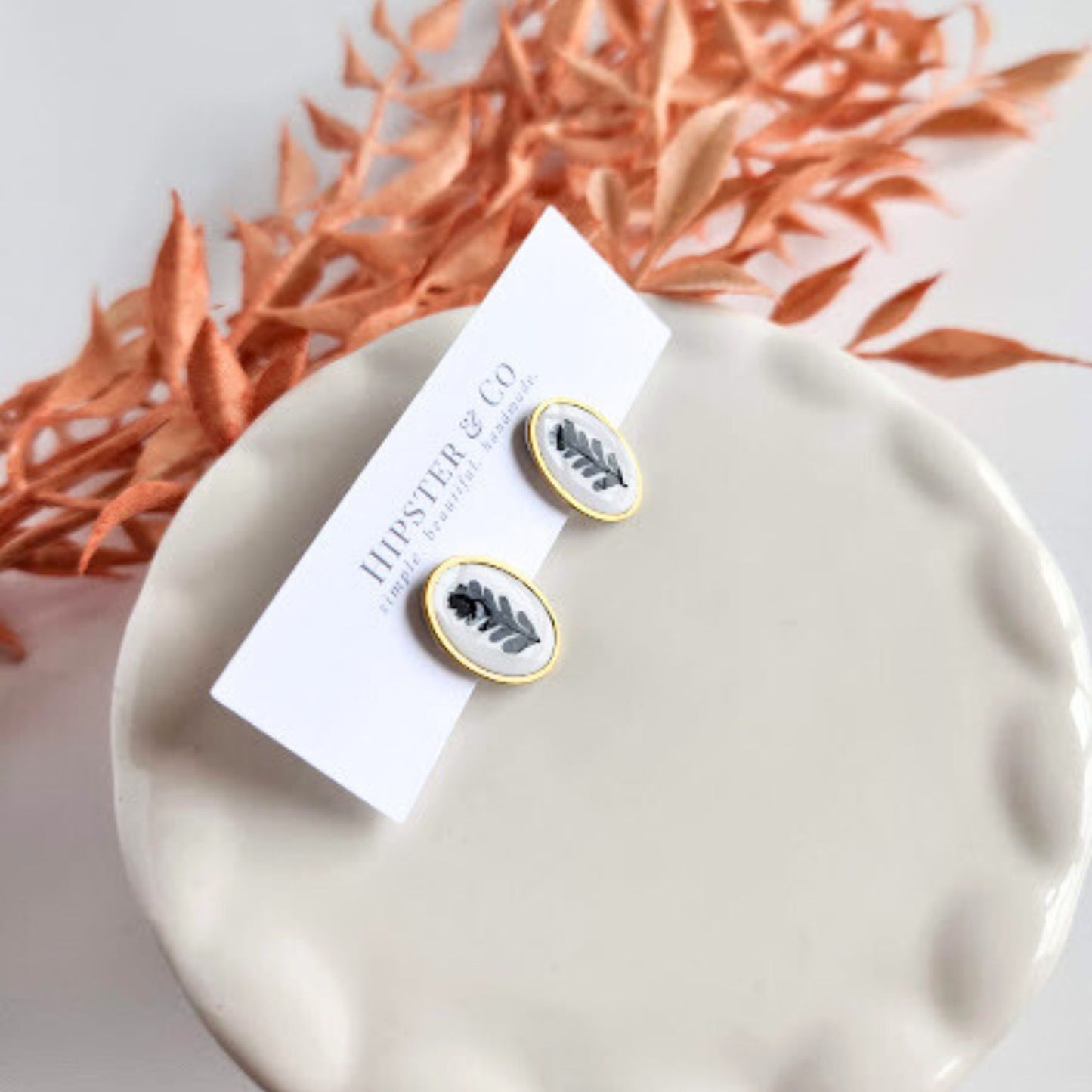Oval Floral Polymer Clay Stud Earrings
