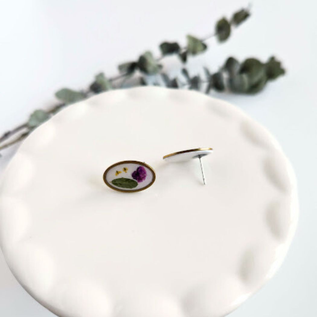 Oval Floral Polymer Clay Stud Earrings