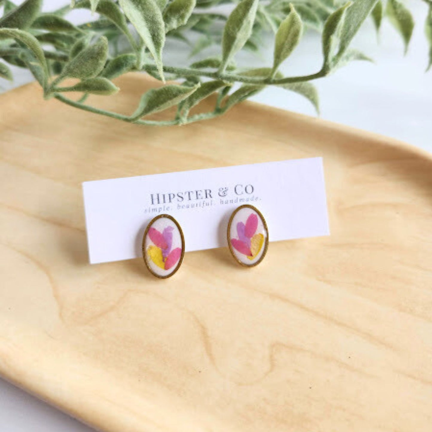 Oval Floral Polymer Clay Stud Earrings