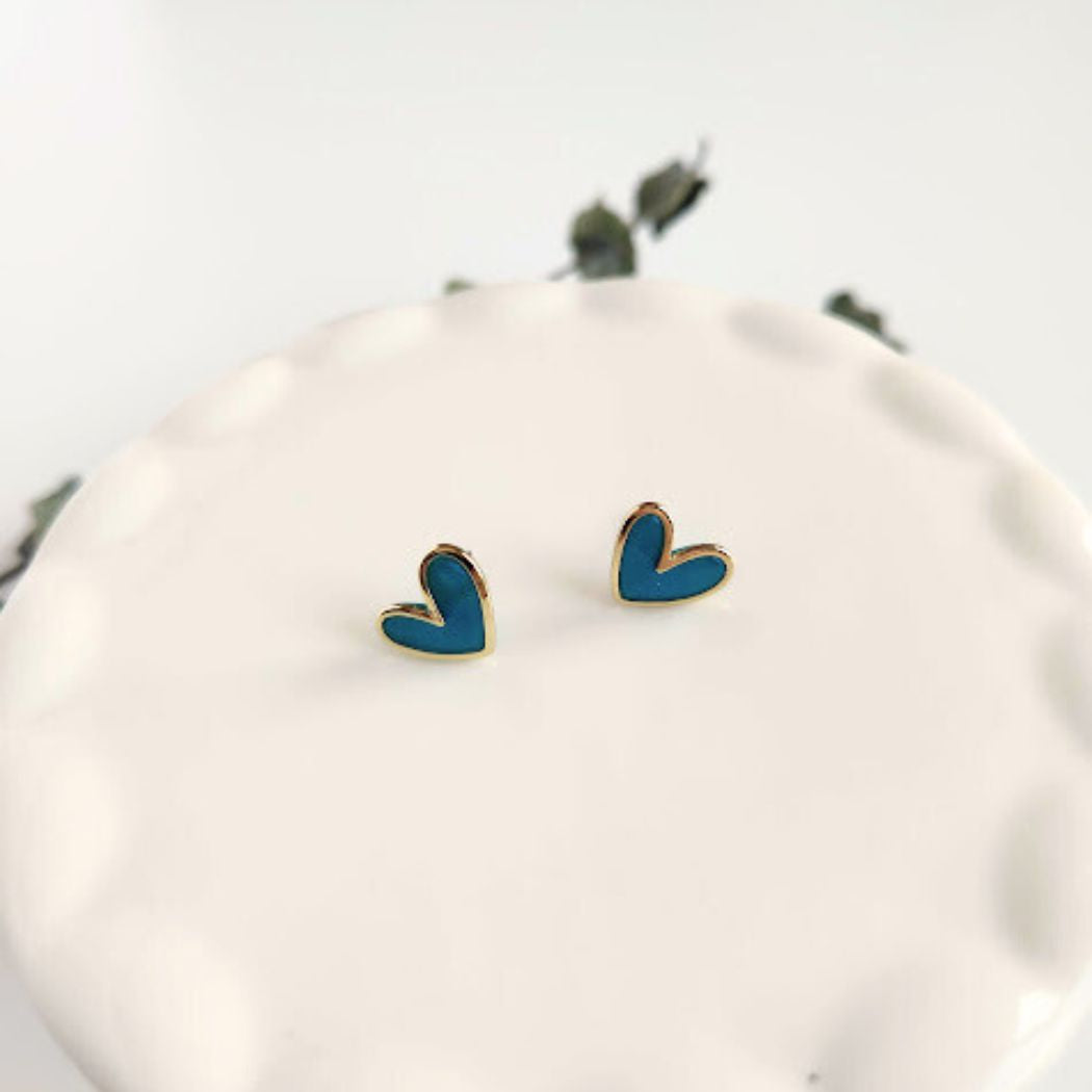 Peacock Blue Polymer Clay and Brass Stud Earrings