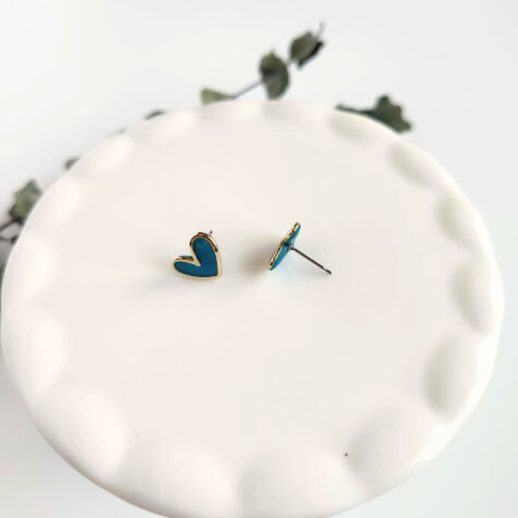 Peacock Blue Polymer Clay and Brass Stud Earrings