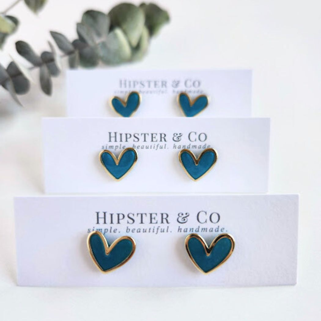 Peacock Blue Polymer Clay and Brass Stud Earrings