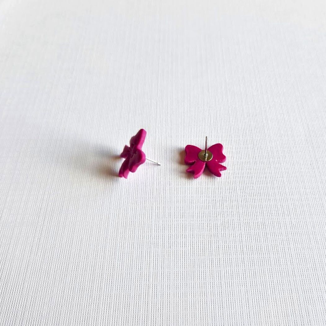 Fuchsia Bow Polymer Clay Stud Earrings