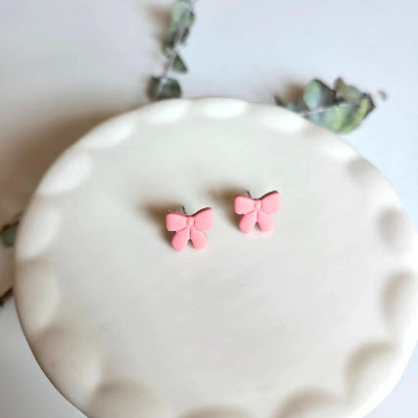 Pink Bow Polymer Clay Stud Earrings