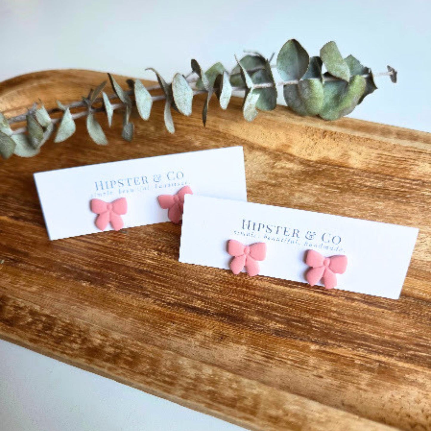 Pink Bow Polymer Clay Stud Earrings