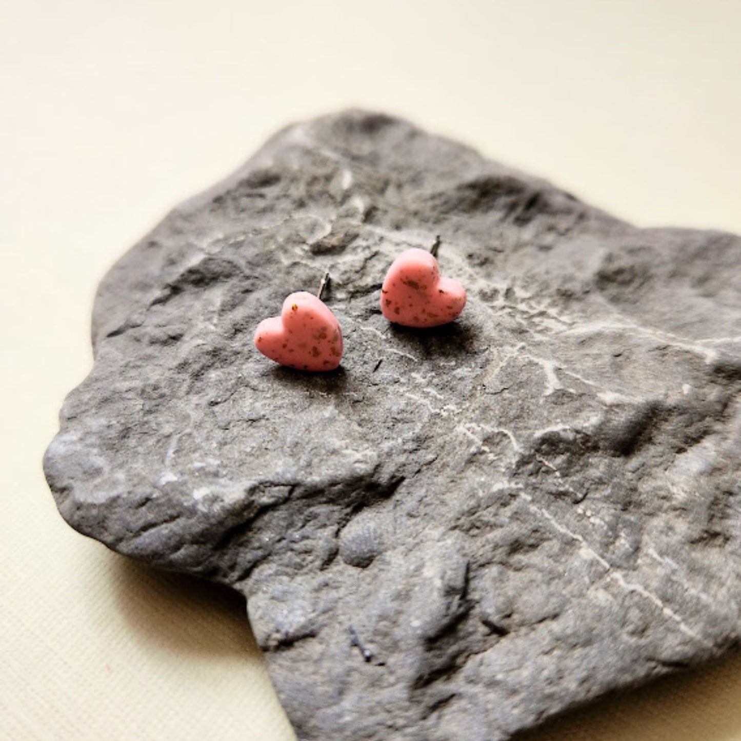 The Brielle Heart Shaped Pink and Gold Polymer Clay Stud Earrings