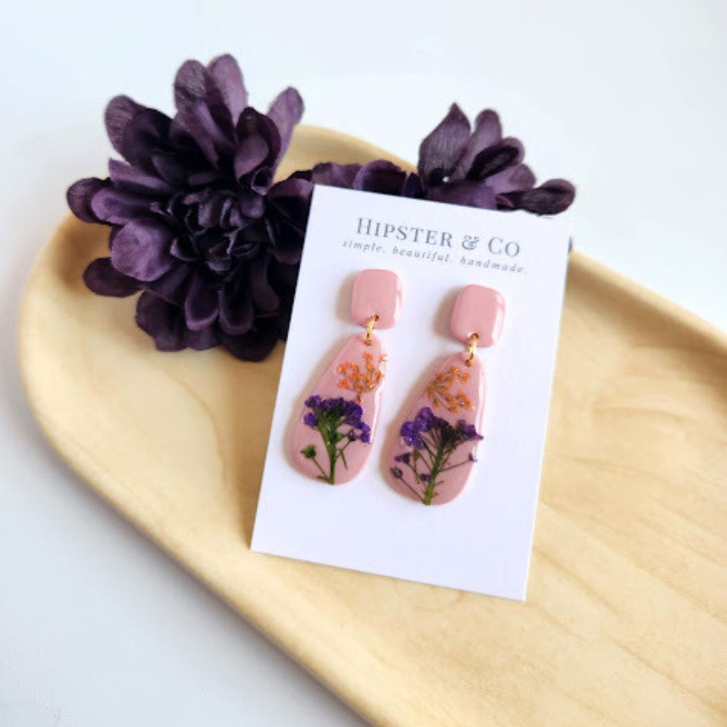 Teardrop Floral Polymer Clay Earrings