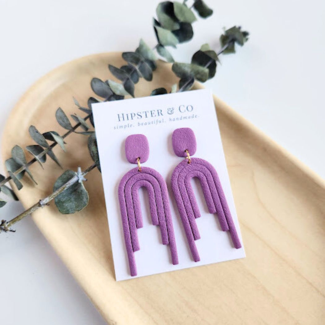 Purple Dangle Polymer Clay Earrings