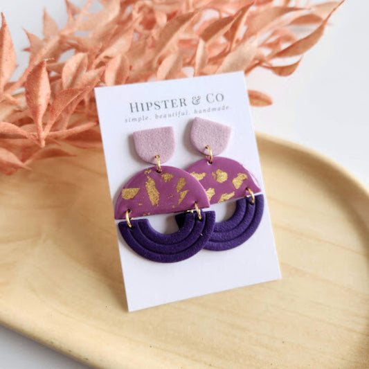 Purple Color Block Geometric Earring