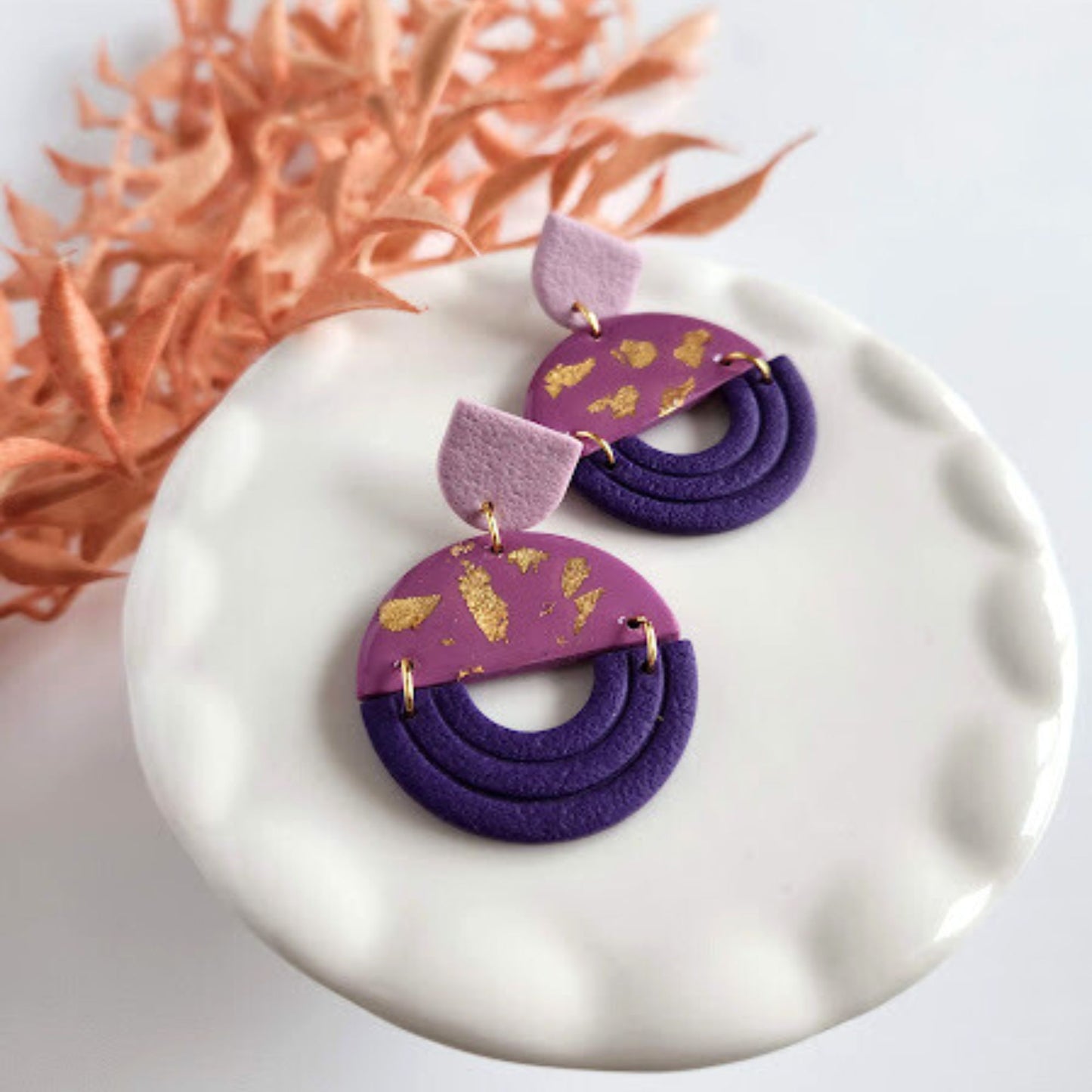 Purple Color Block Geometric Earring
