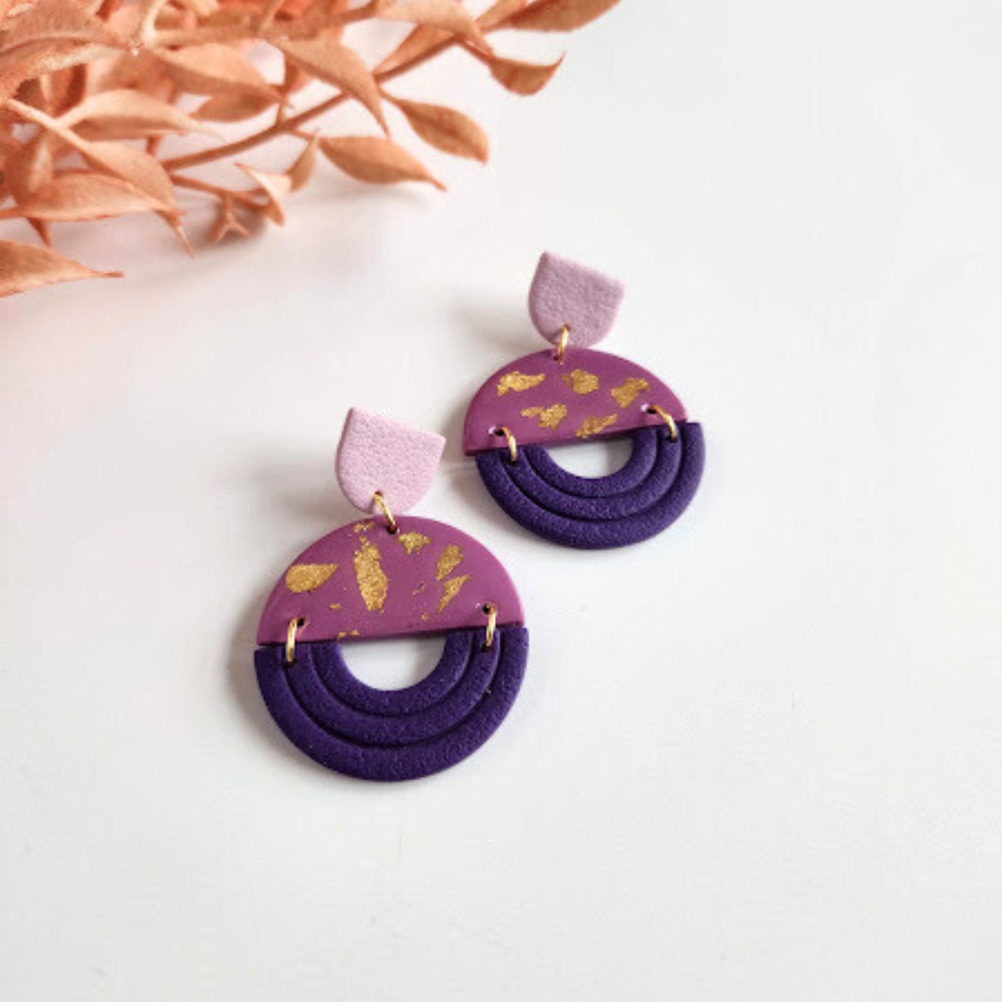 Purple Color Block Geometric Earring