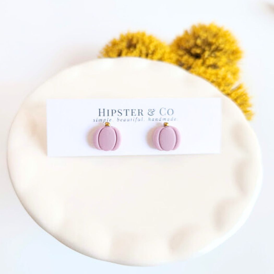 Purple Pumpkin Polymer Clay Stud Earrings