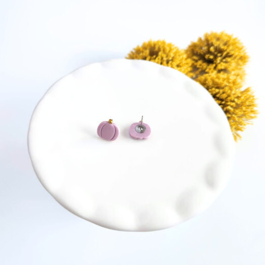 Purple Pumpkin Polymer Clay Stud Earrings