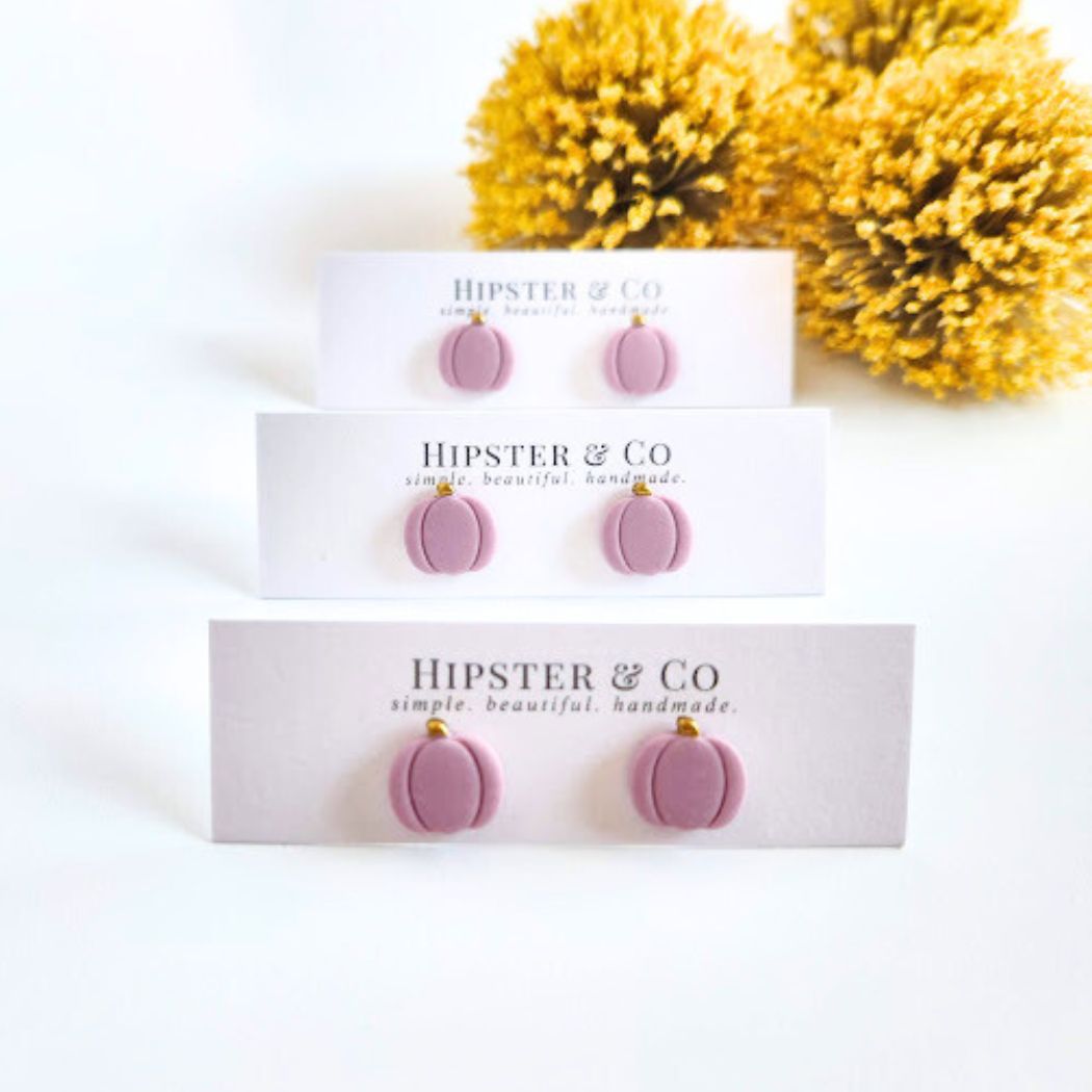 Purple Pumpkin Polymer Clay Stud Earrings