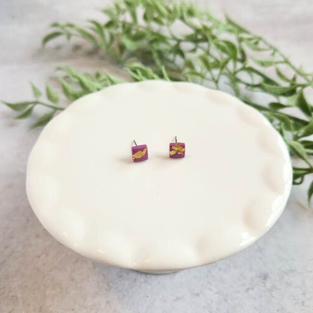 Purple and Gold Square Stud Earrings