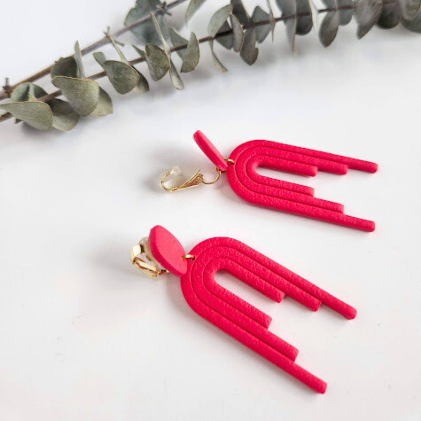 Raspberry Clip-on Polymer Clay Dangle Earrings