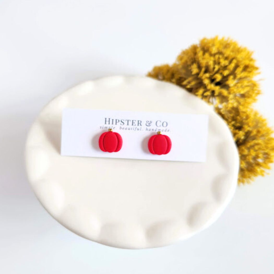 Raspberry Pumpkin Polymer Clay Stud Earrings