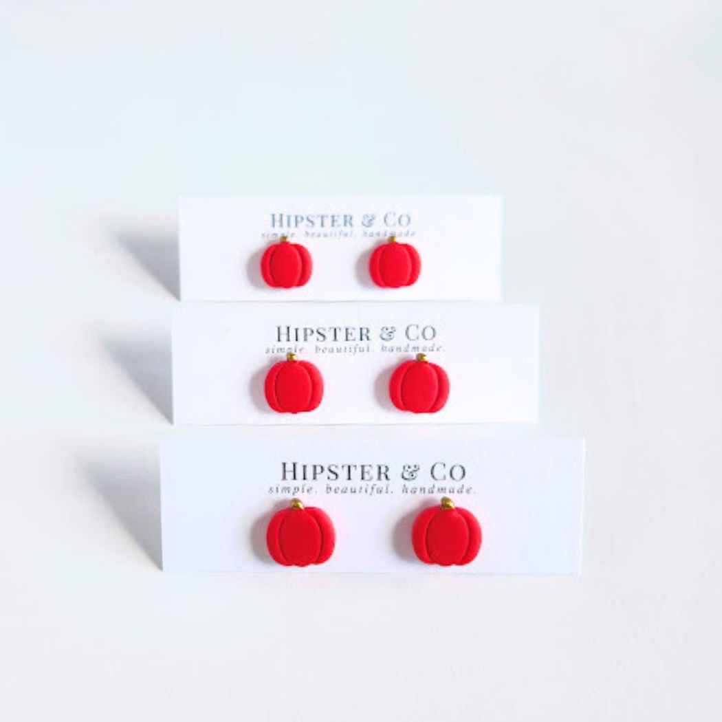 Raspberry Pumpkin Polymer Clay Stud Earrings