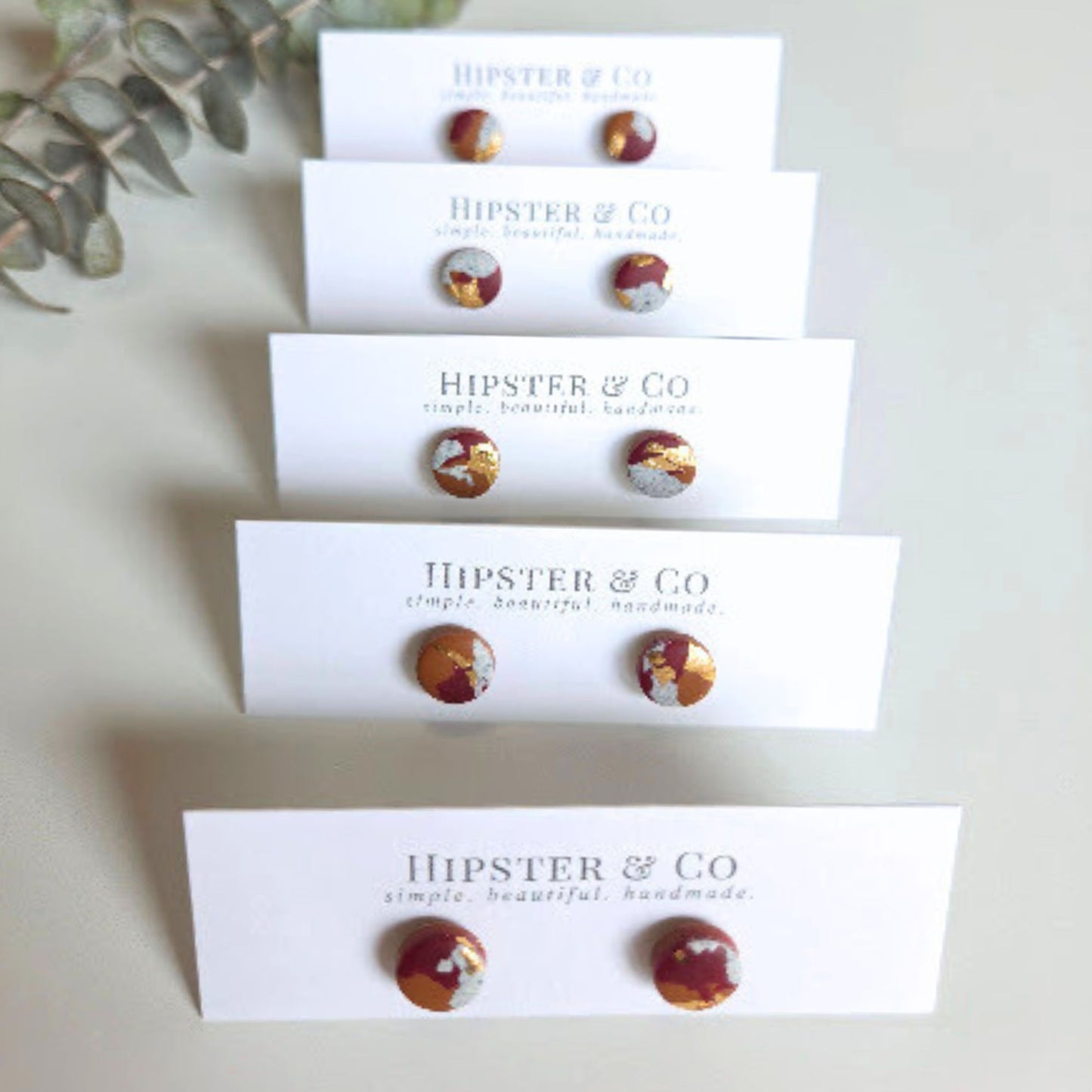 Red, Brown, and Grey Mini Round Stud Earrings