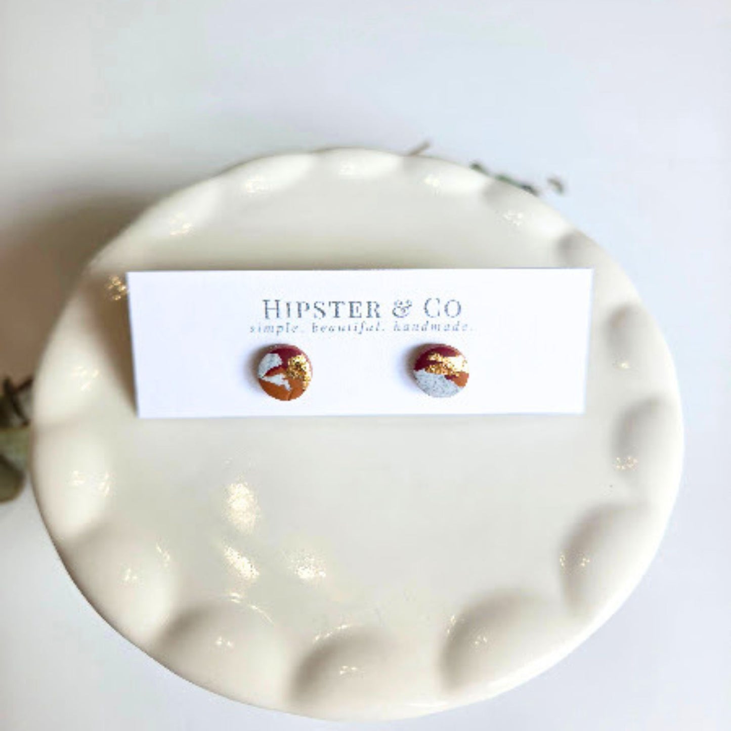 Red, Brown, and Grey Mini Round Stud Earrings