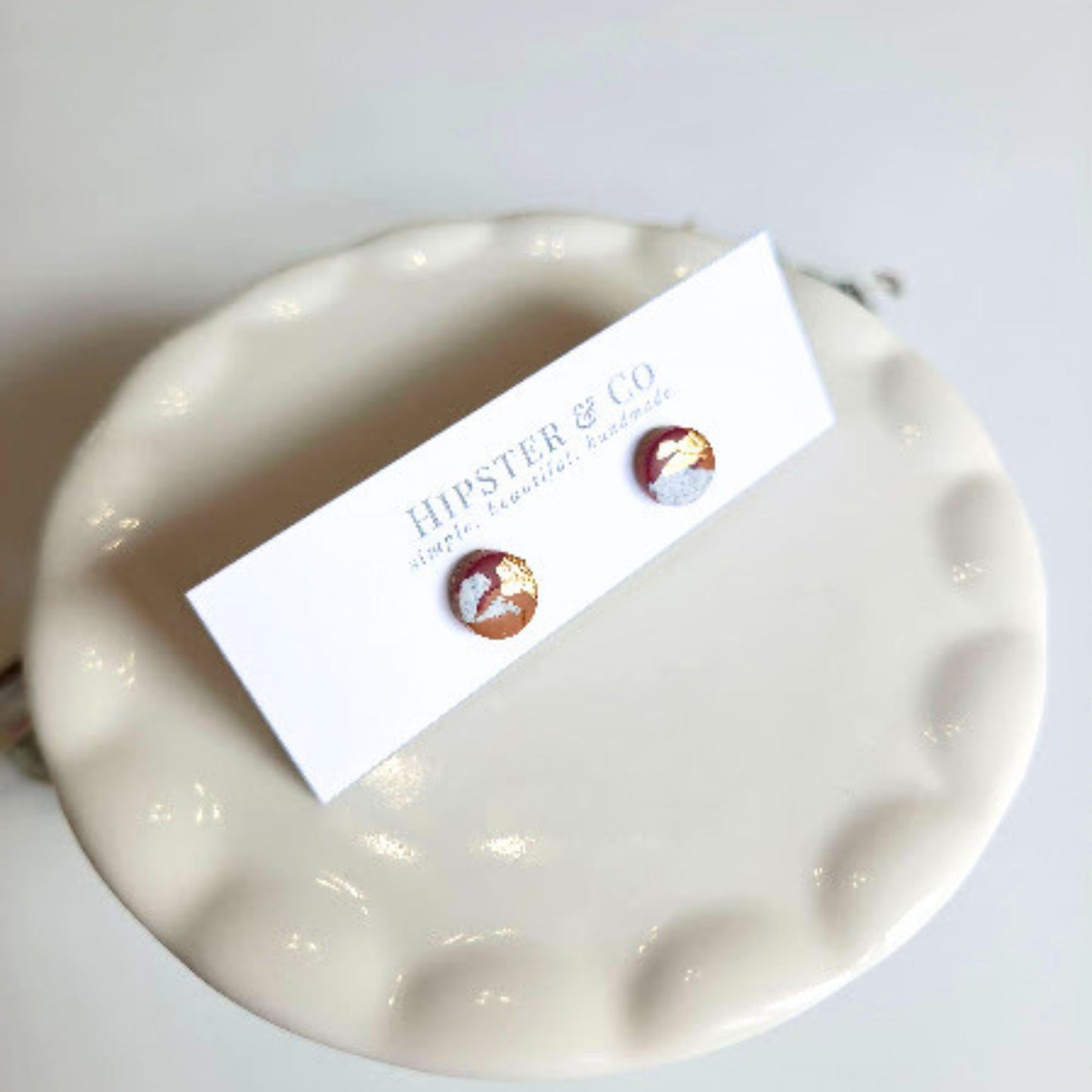 Red, Brown, and Grey Mini Round Stud Earrings