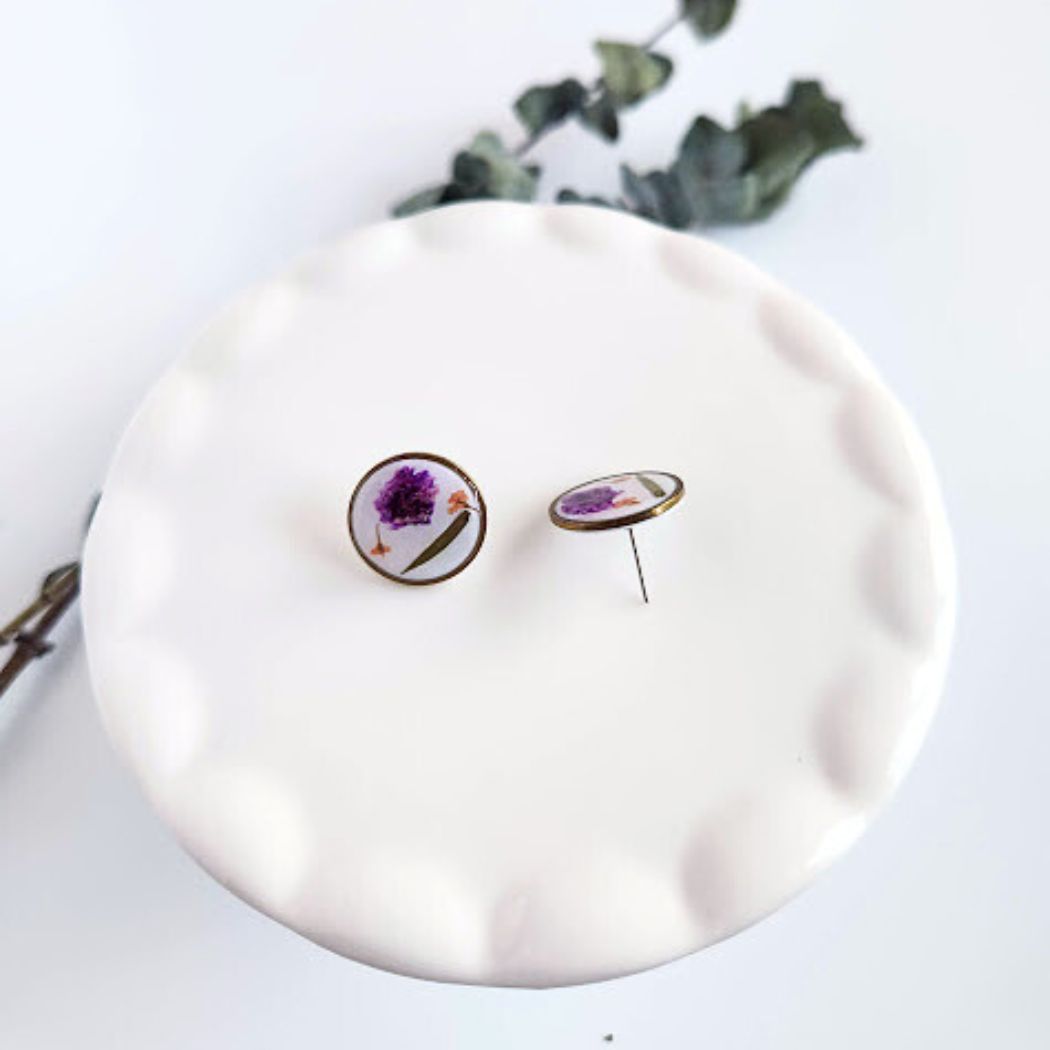 Round Floral Polymer Clay Stud Earrings