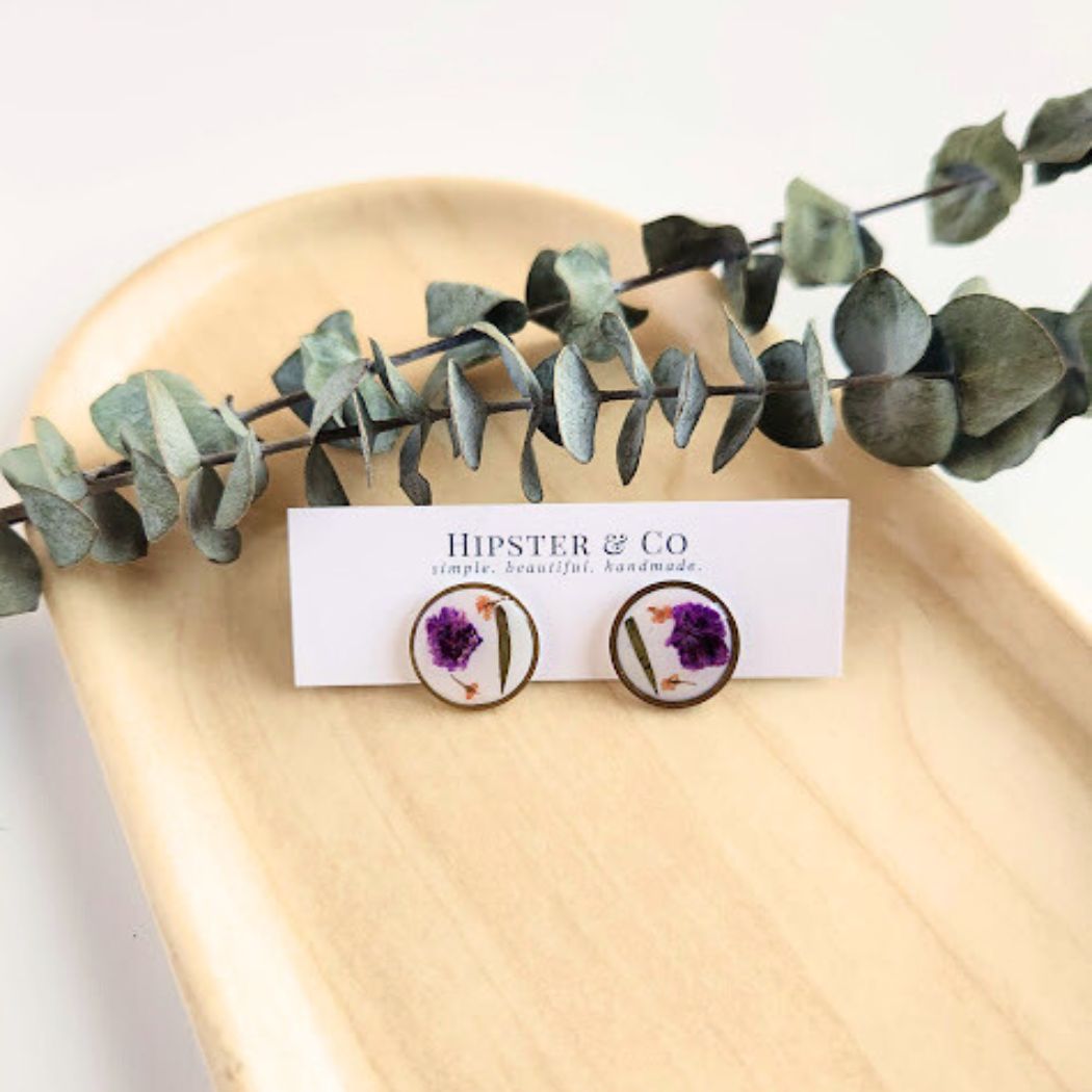 Round Floral Polymer Clay Stud Earrings