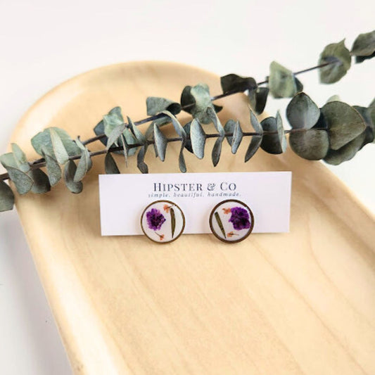 Round Floral Polymer Clay Stud Earrings