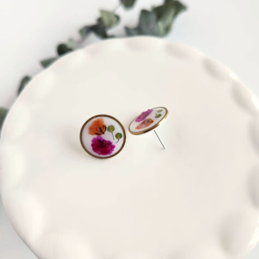Round Floral Polymer Clay Stud Earrings