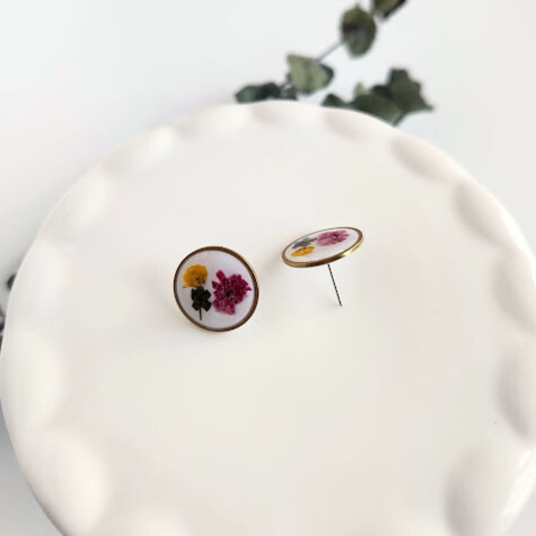 Round Floral Polymer Clay Stud Earrings